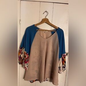 Waffle Block Print Floral Batwing top